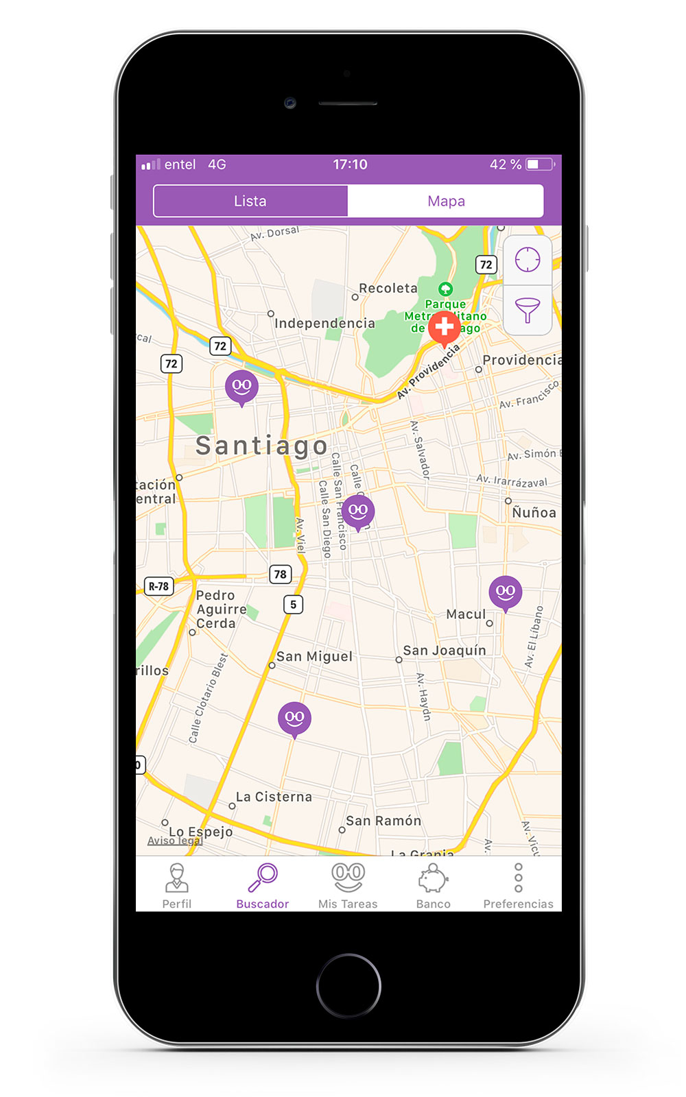 App Dooit mostrando mapa con cobertura nacional